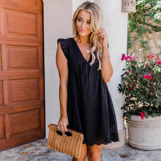 Eduarda - Kleid mit Taschen und V Ausschnitt